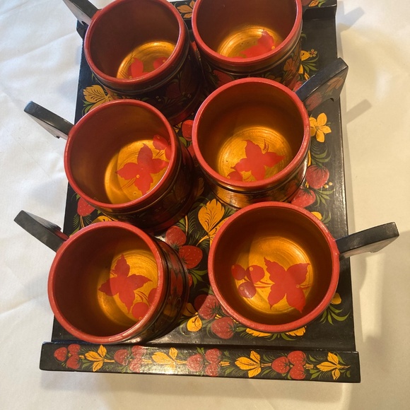 Vintage set “Strawberry” Russian Hand-Painted Khokhloma - Picture 3 of 8